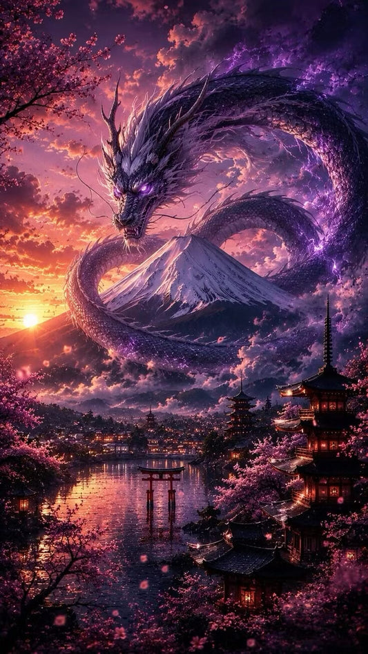 DIY Diamond Painting Kit - Full Round / Square - Dragon On Mount Fuji