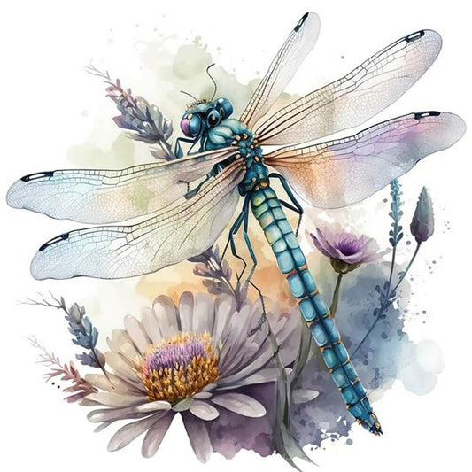 Diamond Painting - Full Round / Square - Dragonfly & Flower B