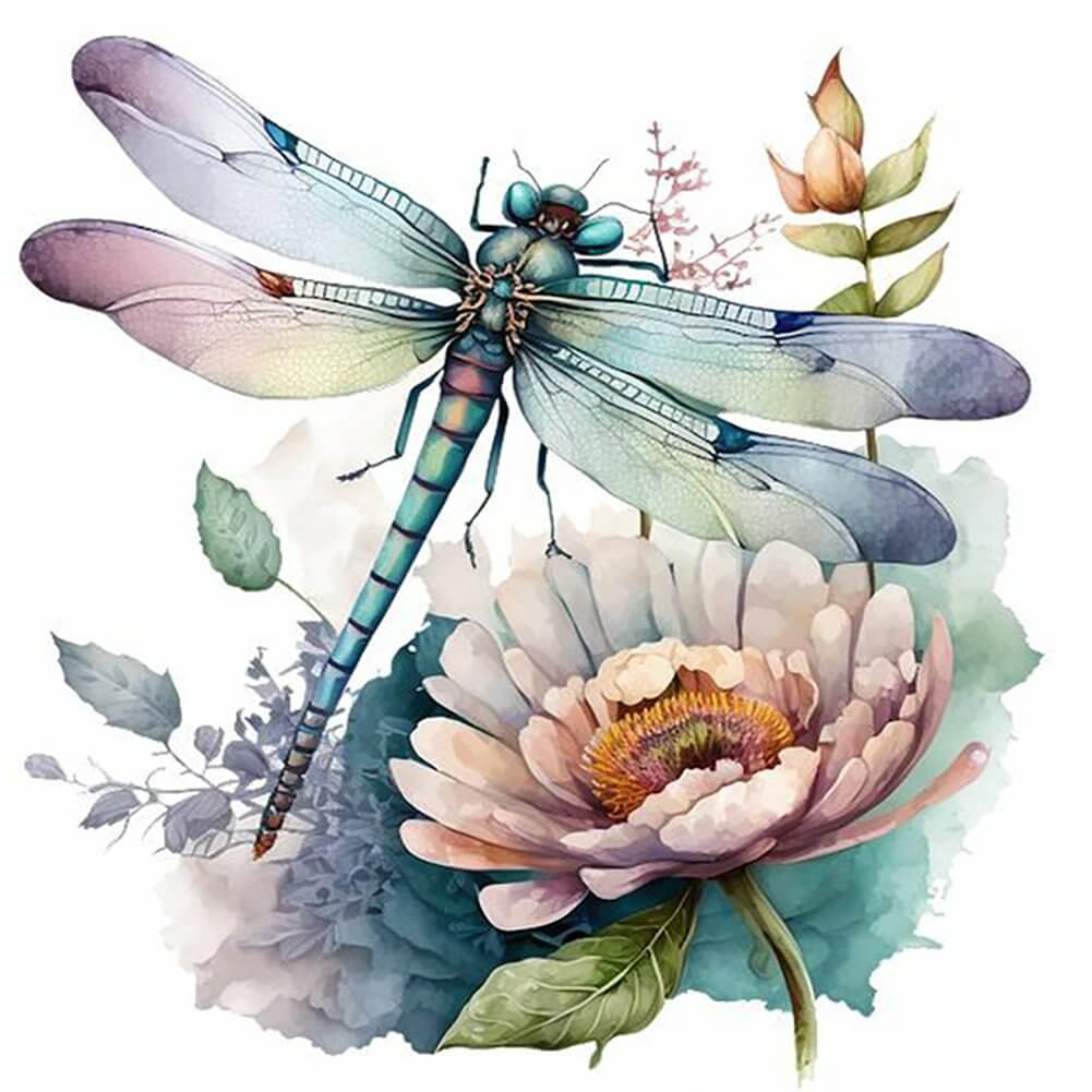 Diamond Painting - Full Round / Square - Gragonfly & Flower A
