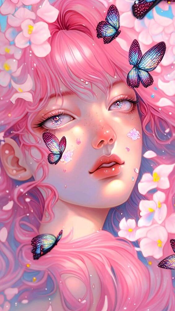 Diamond Painting - Full Round / Square - Butterfly Girl | 40X70cm 50X90cm 60X105cm