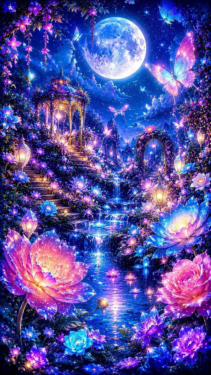 DIY Landscape Diamond Painting Kit - Full Round / Square - Dreamlike Garden At Night