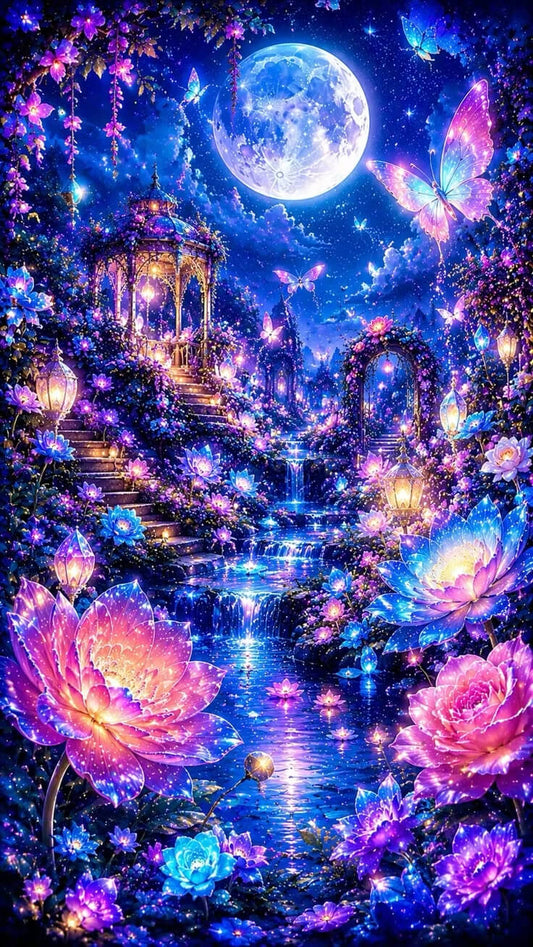 DIY Landscape Diamond Painting Kit - Full Round / Square - Dreamlike Garden At Night