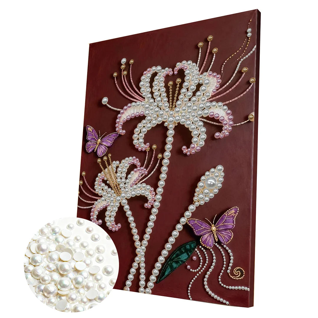 DIY Pearl Painting With Frame - Handmade Self-Adhesive Pearls - Lily Butterfly (30*40cm)