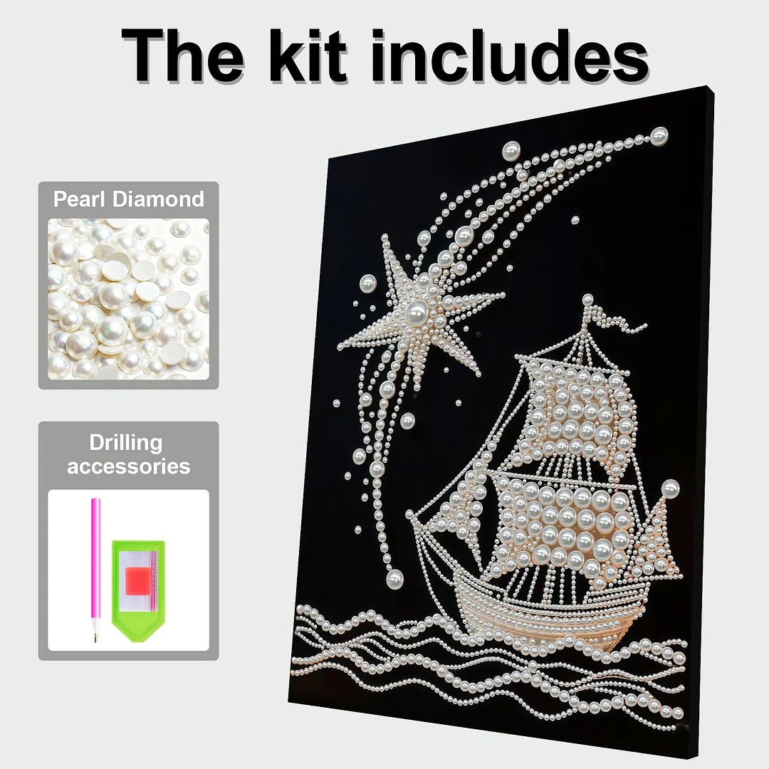 DIY Pearl Painting With Frame - Handmade Self-Adhesive Pearls - Sailboat (30*40cm)