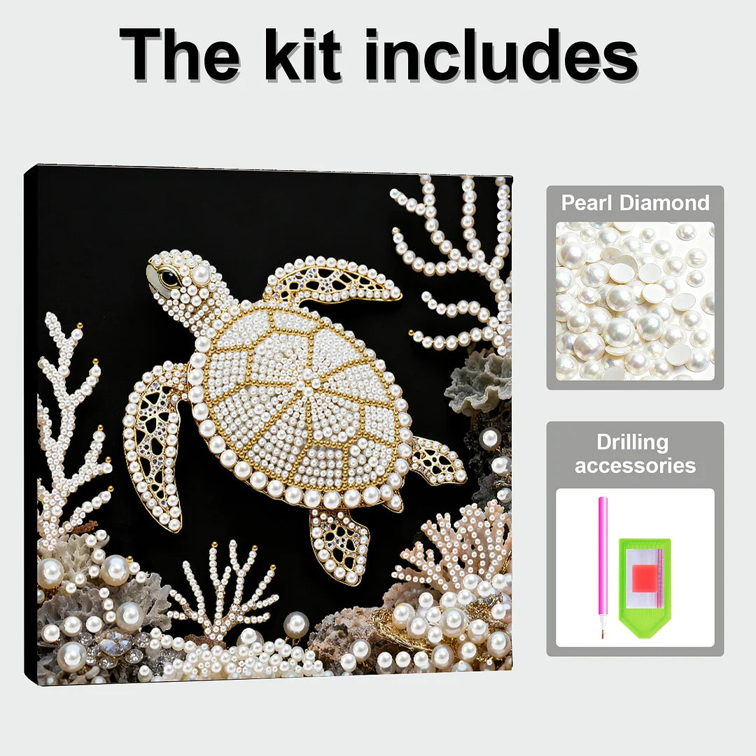 DIY Pearl Painting With Frame - Handmade Self-Adhesive Pearls - Turtle (25*25cm)