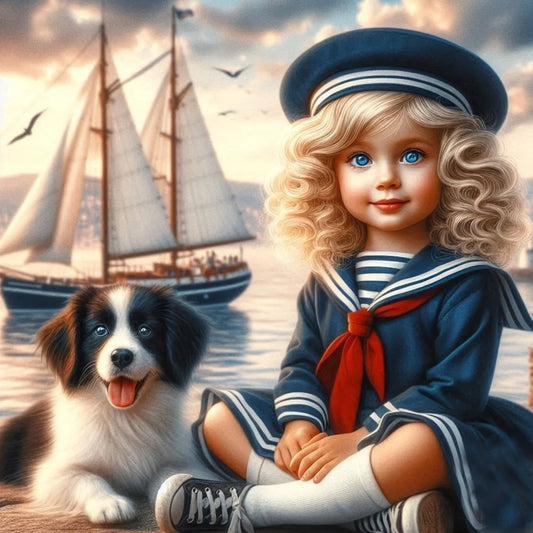 Diamond Painting - Full Round / Square - Dog and Girl R