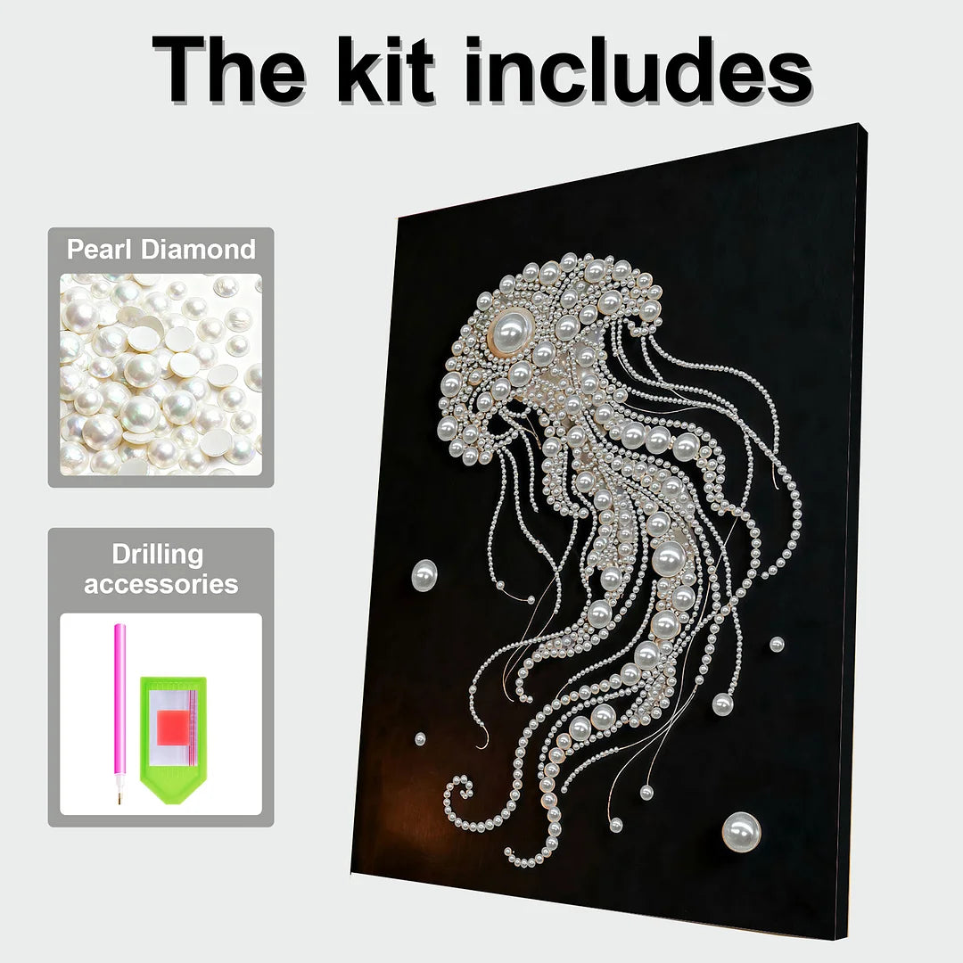 DIY Pearl Painting With Frame - Handmade Self-Adhesive Pearls - Jellyfish (30*40cm) B