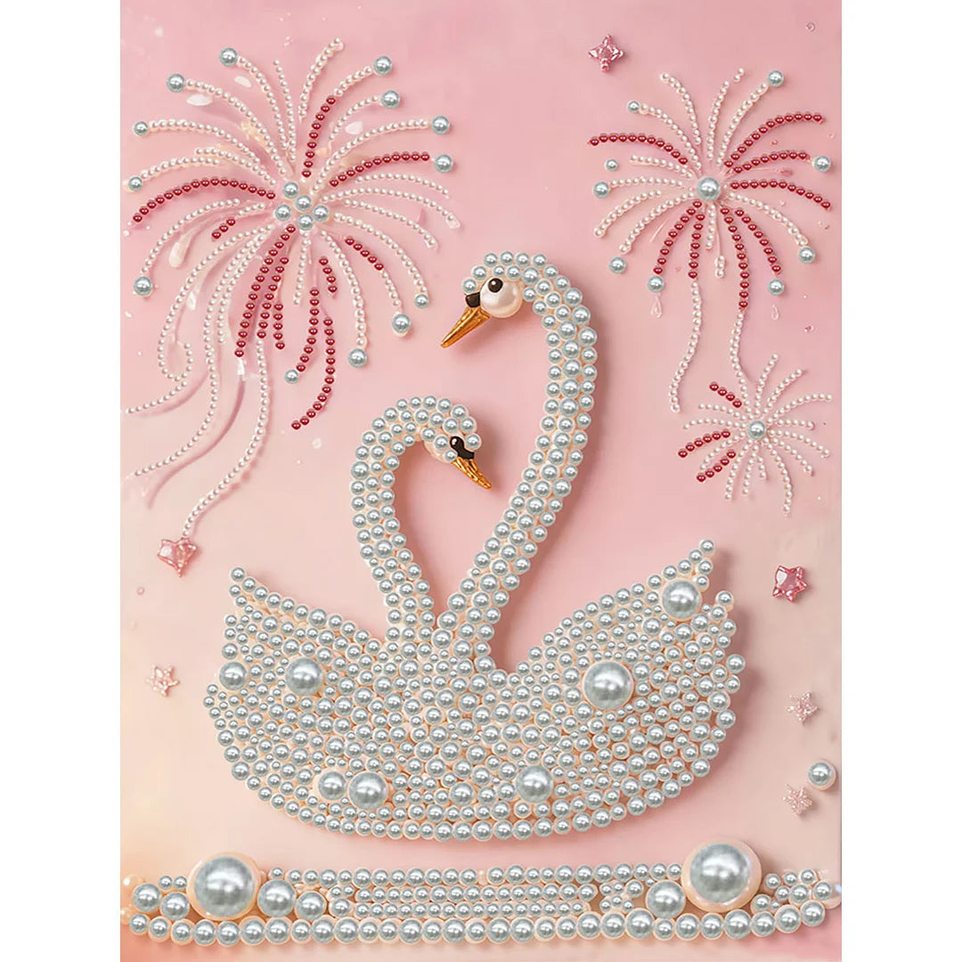 DIY Pearl Painting With Frame - Handmade Self-Adhesive Pearls - Swan (30*40cm)