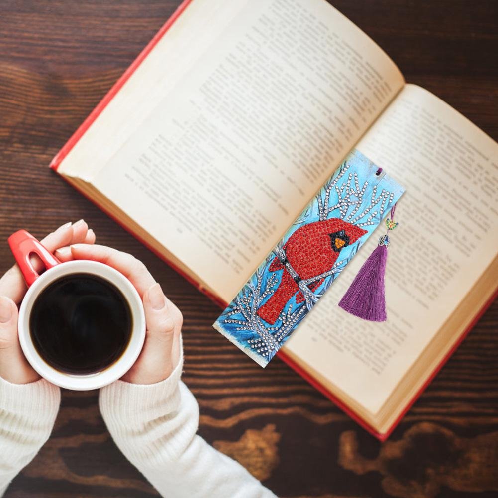 DIY Bird Special Shaped Diamond Painting Leather Bookmark Tassel