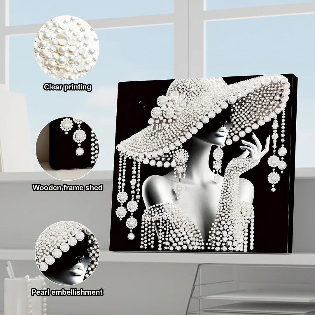 DIY Pearl Painting With Frame - Handmade Self-Adhesive Pearls - Hat Elegance (30*30cm)