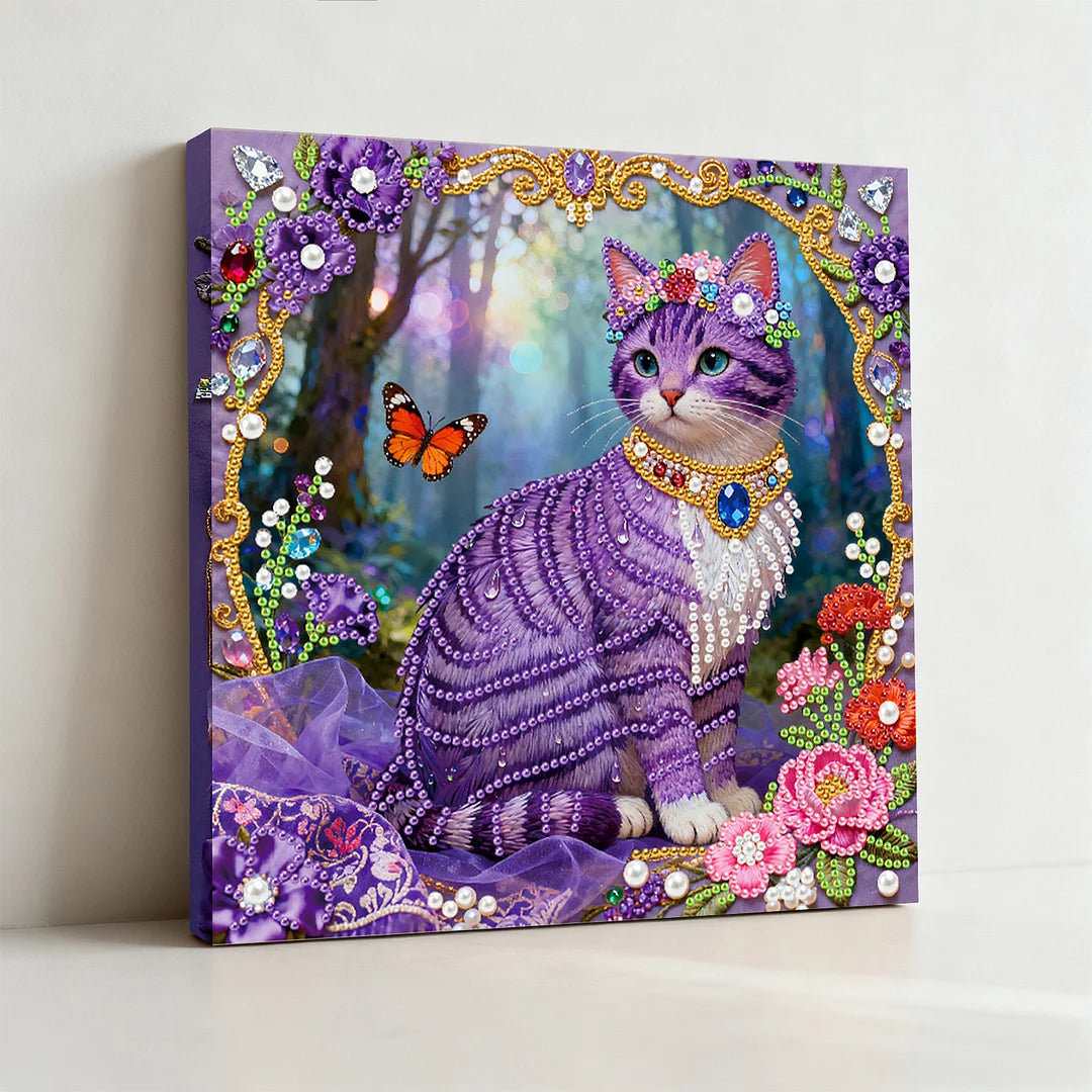 DIY Pearl Painting With Frame - Handmade Self-Adhesive Pearls - Cat (25*25cm) B