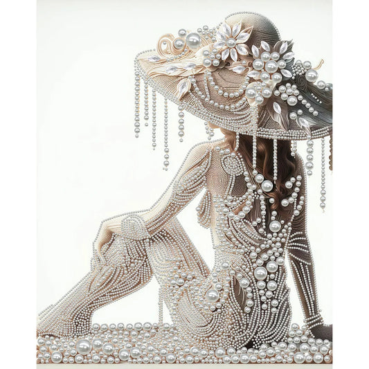 DIY Pearl Painting With Frame - Handmade Self-Adhesive Pearls - Hat Woman (40*50cm)