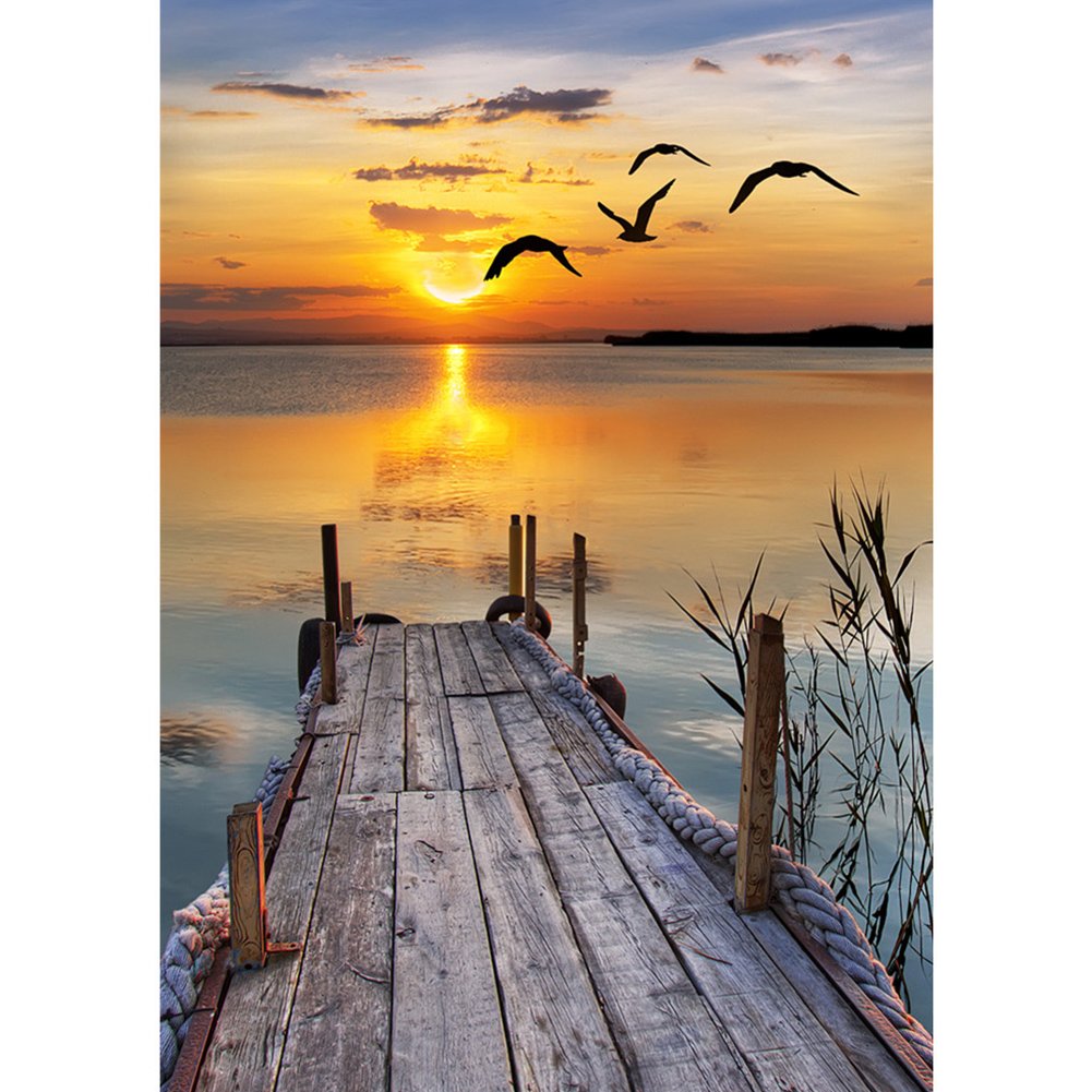 5D Diy Diamond Painting Kit Full Round Beads Coast Sunset