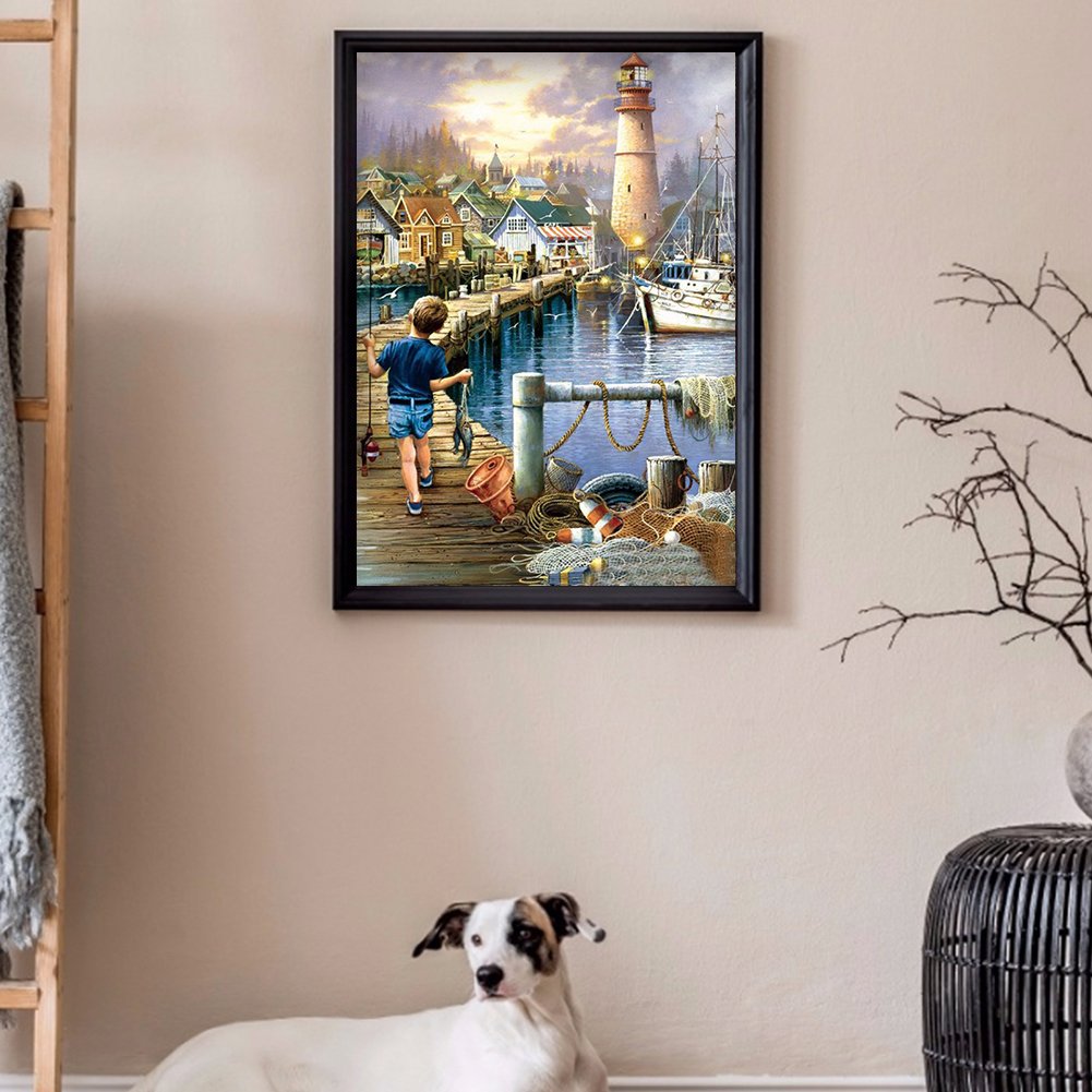 Diamond Painting - Full Round - Litter Boy Fishing Seaside