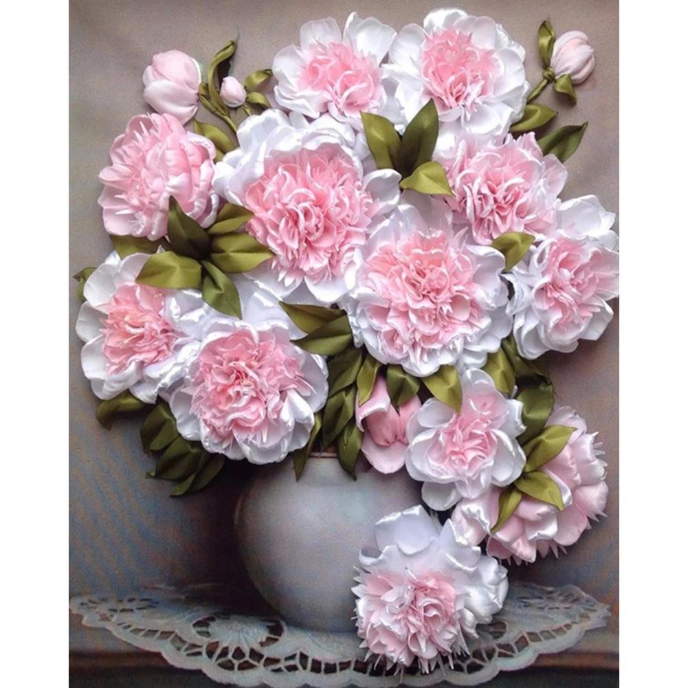 5D Diy Diamond Painting Kit Full Round Beads Pink Flower