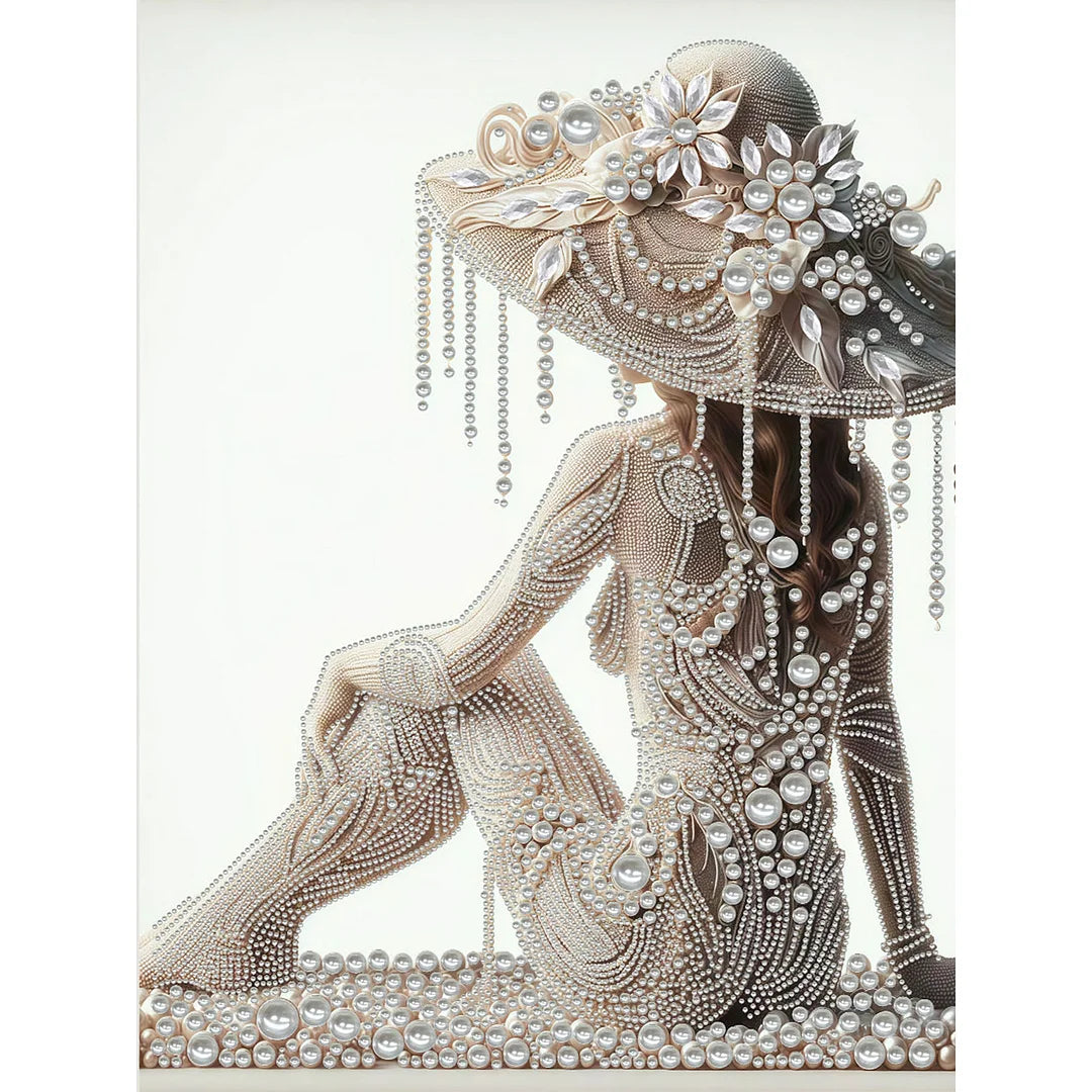 DIY Pearl Painting With Frame - Handmade Self-Adhesive Pearls - Woman (30*40cm) B