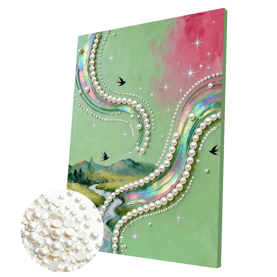 DIY Pearl Painting With Frame - Handmade Self-Adhesive Pearls - village (30*40cm)