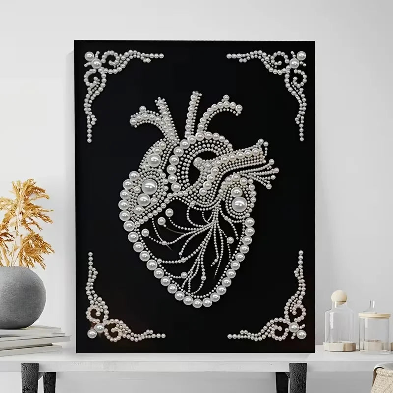 DIY Pearl Painting With Frame - Handmade Self-Adhesive Pearls - Heart (30*40cm) B