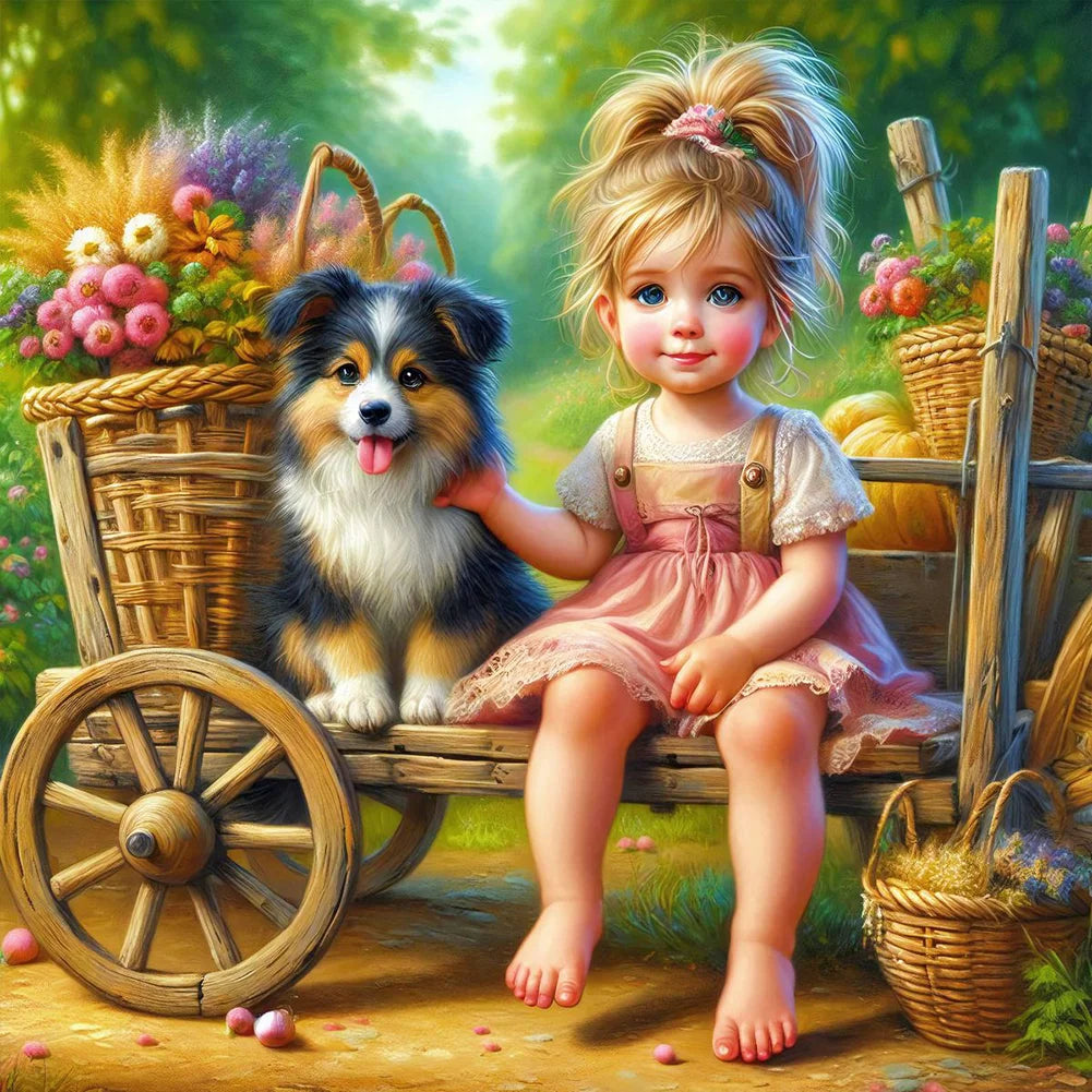 Diamond Painting - Full Round / Square - Dog and Girl A
