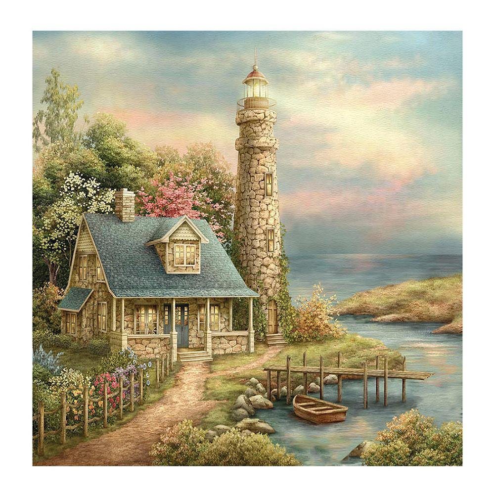 5D Diy Diamond Painting Kit Full Round Beads Lighthouse View