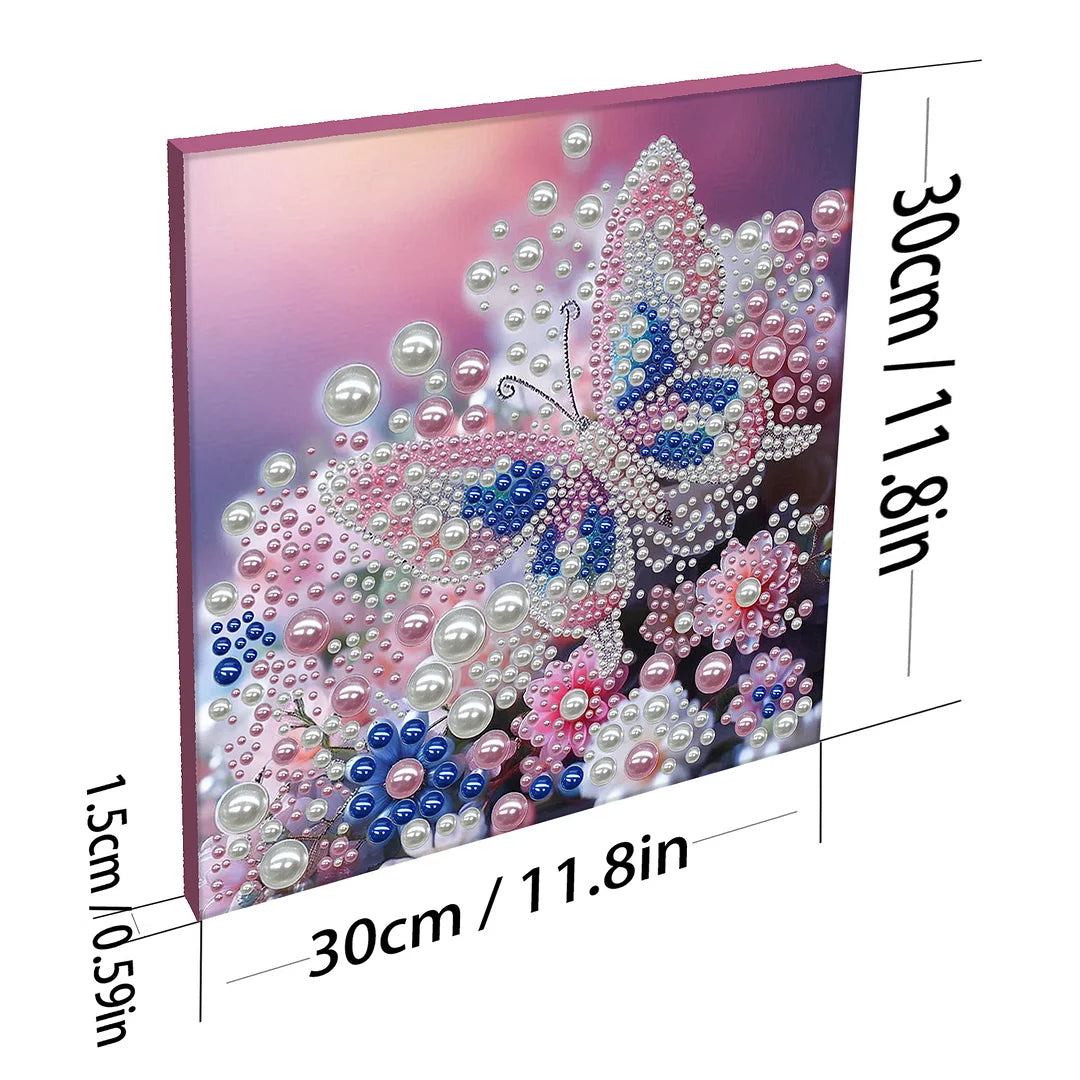 DIY Pearl Painting With Frame - Handmade Self-Adhesive Pearls - Butterfly (30*30cm) G