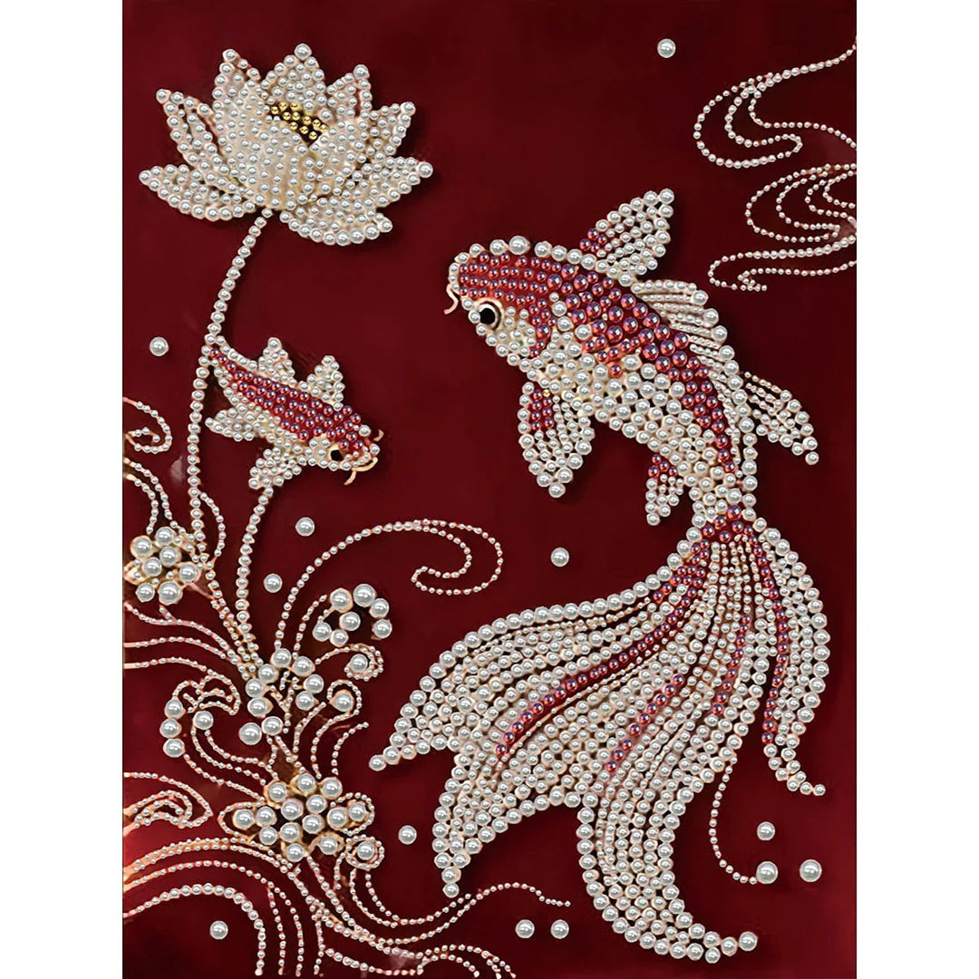 DIY Pearl Painting With Frame - Handmade Self-Adhesive Pearls - Lotus Fish (30*40cm)