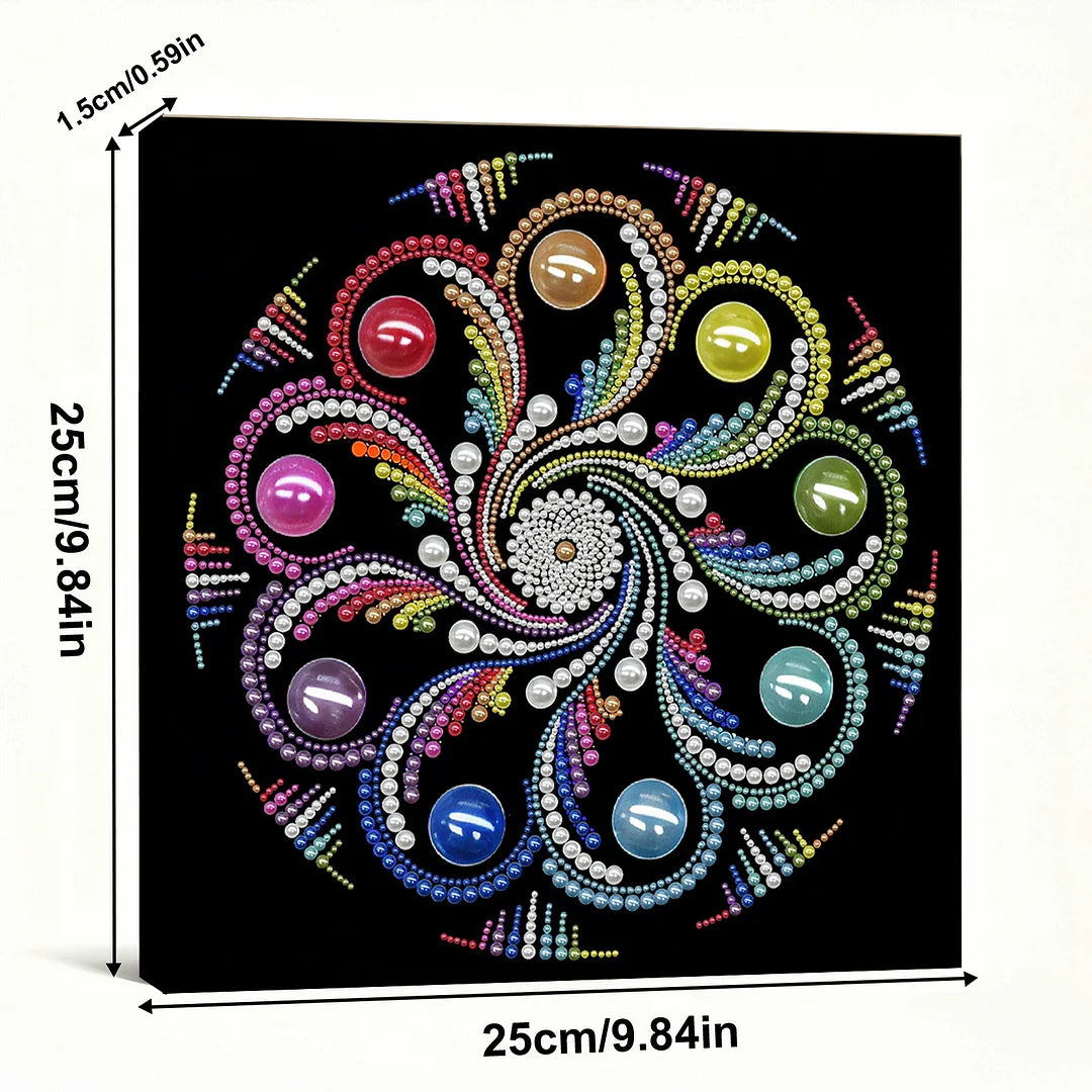 DIY Pearl Painting With Frame - Handmade Self-Adhesive Pearls - Swirl Color Mandala (25*25cm)