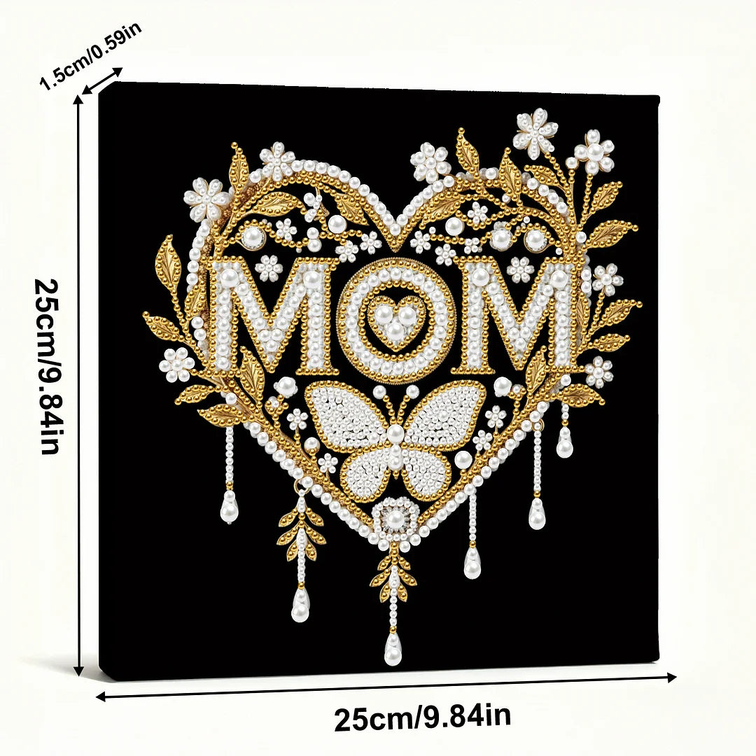 DIY Pearl Painting With Frame - Handmade Self-Adhesive Pearls - MOM (25*25cm)