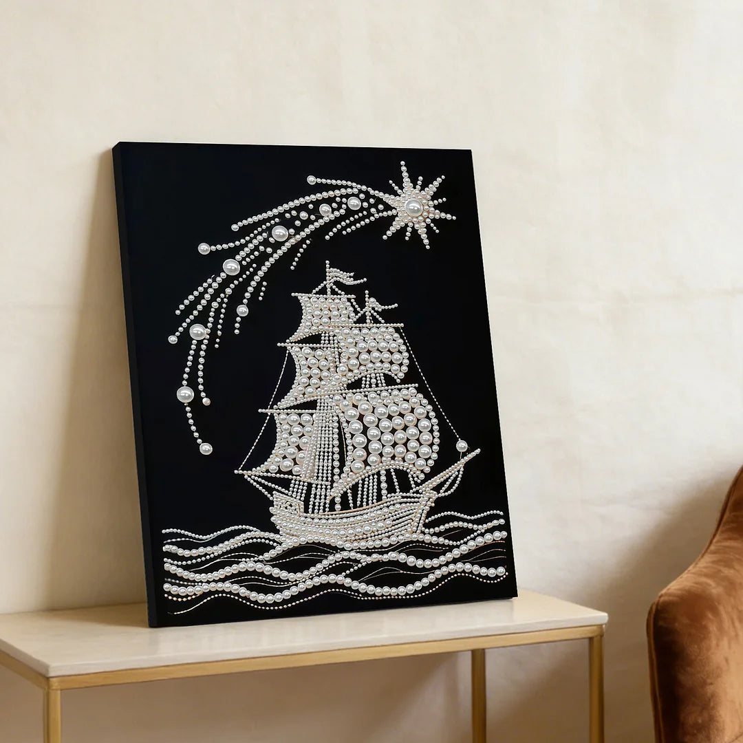 DIY Pearl Painting With Frame - Handmade Self-Adhesive Pearls - Boat (30*40cm)