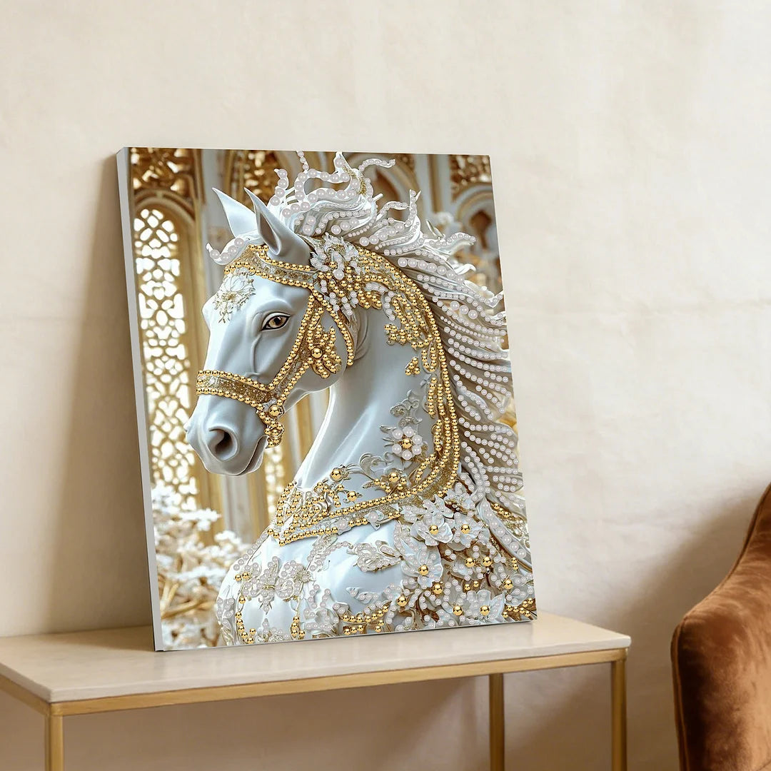 DIY Pearl Painting With Frame - Handmade Self-Adhesive Pearls - Horse (30*40cm) D