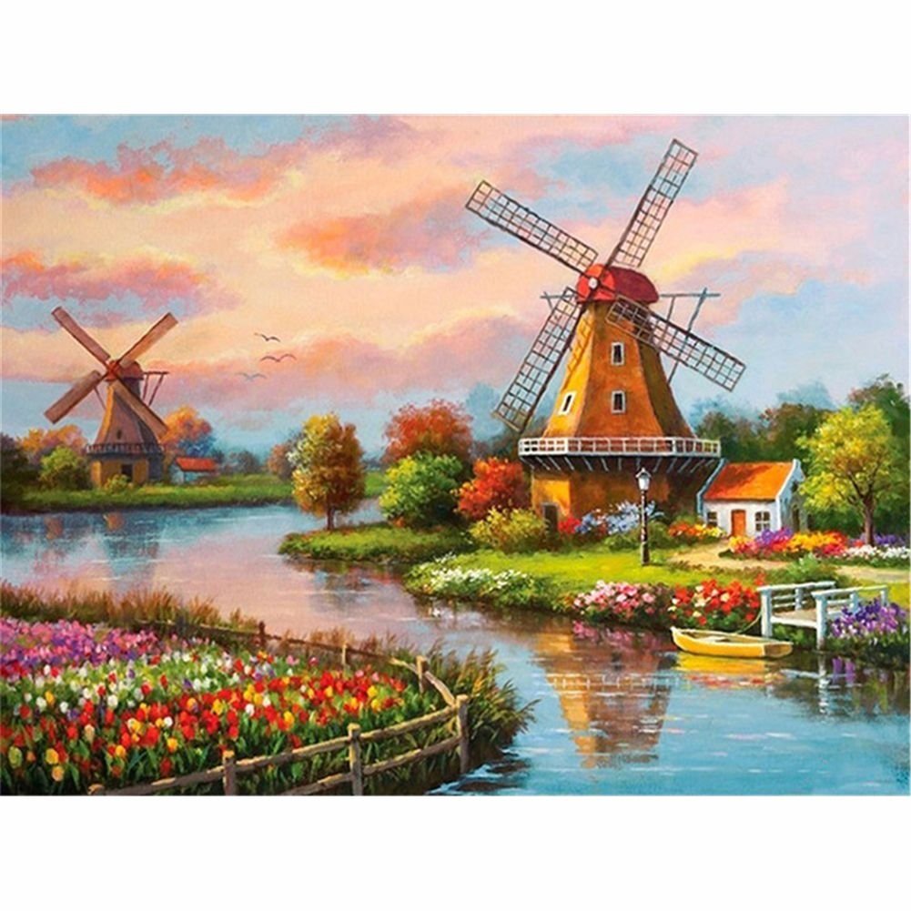 5D Diy Diamond Painting Kit Full Round Beads Windmill