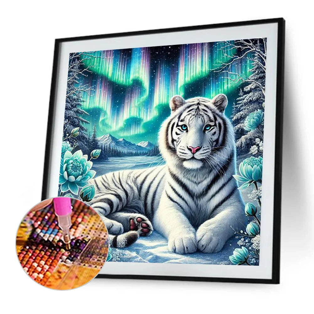 Diamond Painting - Full Round / Square - White Tiger Aurora