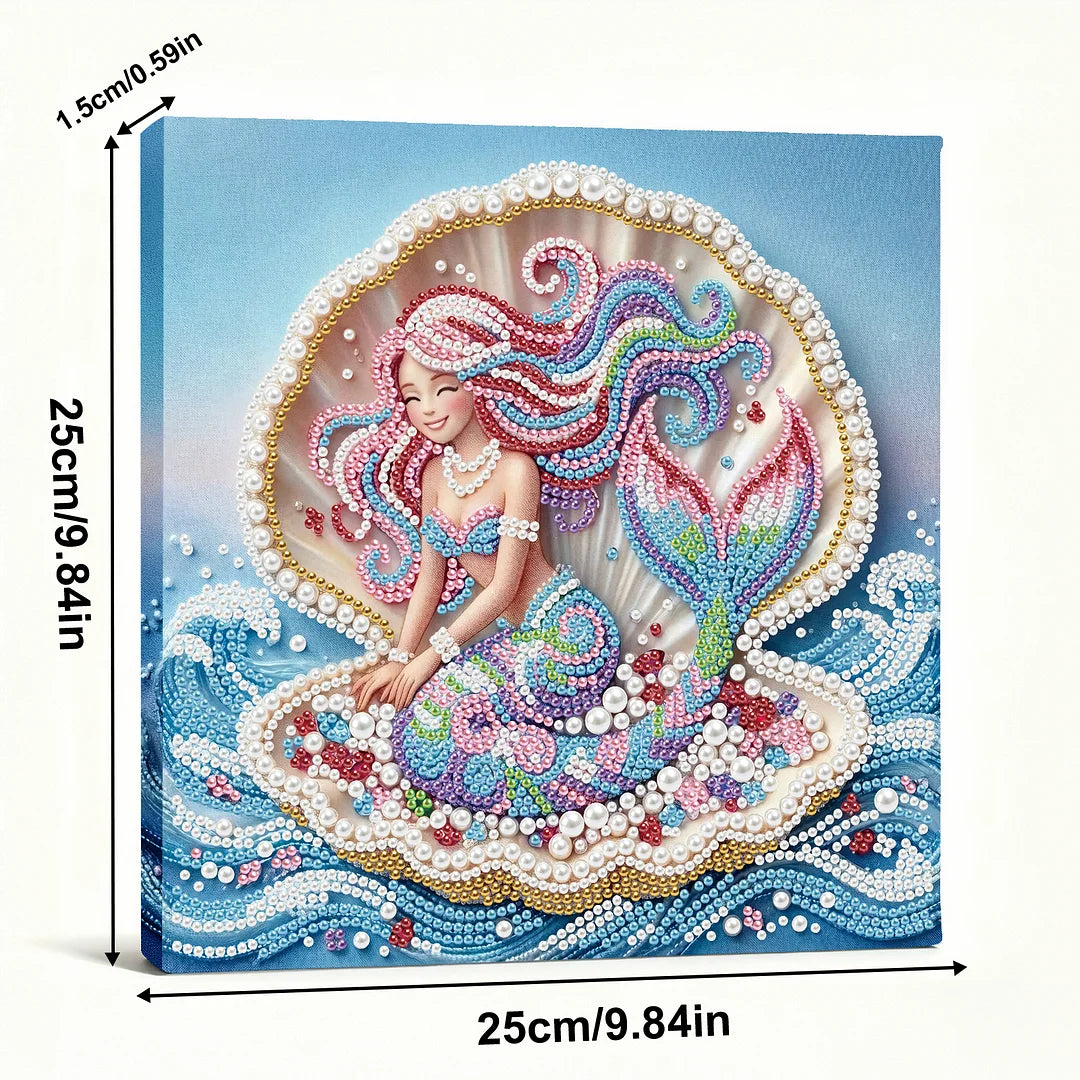 DIY Pearl Painting With Frame - Handmade Self-Adhesive Pearls - Seashell Mermaid (25*25cm)