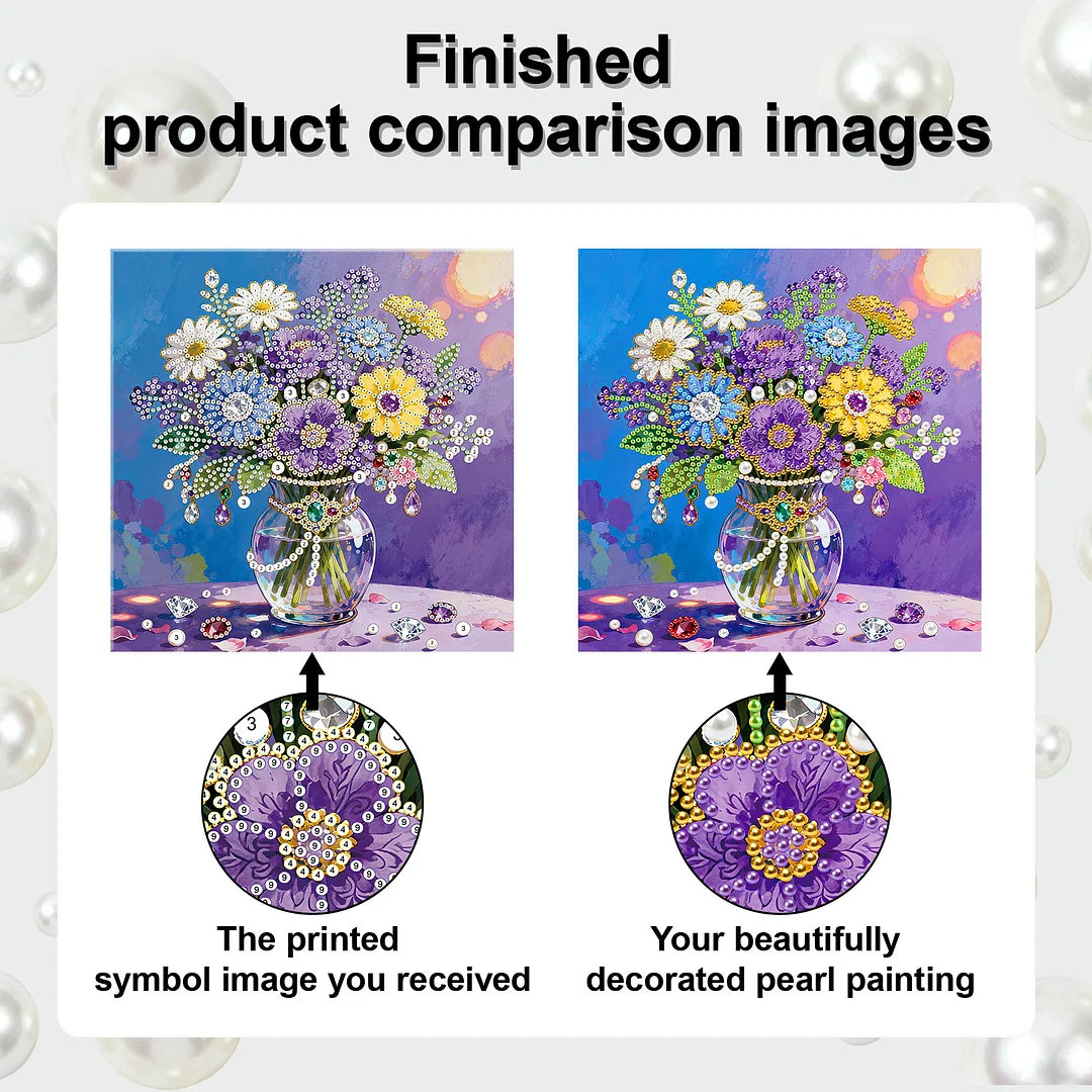 DIY Pearl Painting With Frame - Handmade Self-Adhesive Pearls - Vase (25*25cm)
