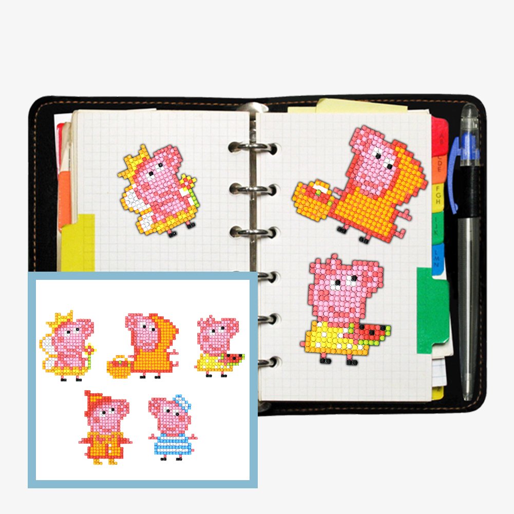 5pcs Diamond Painting Cartoon Pig Stickers Set Funny Toy Adhesive Decals