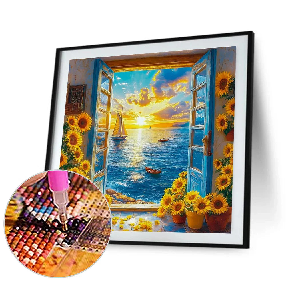 Diamond Painting - Full Round / Square - Window Sea View