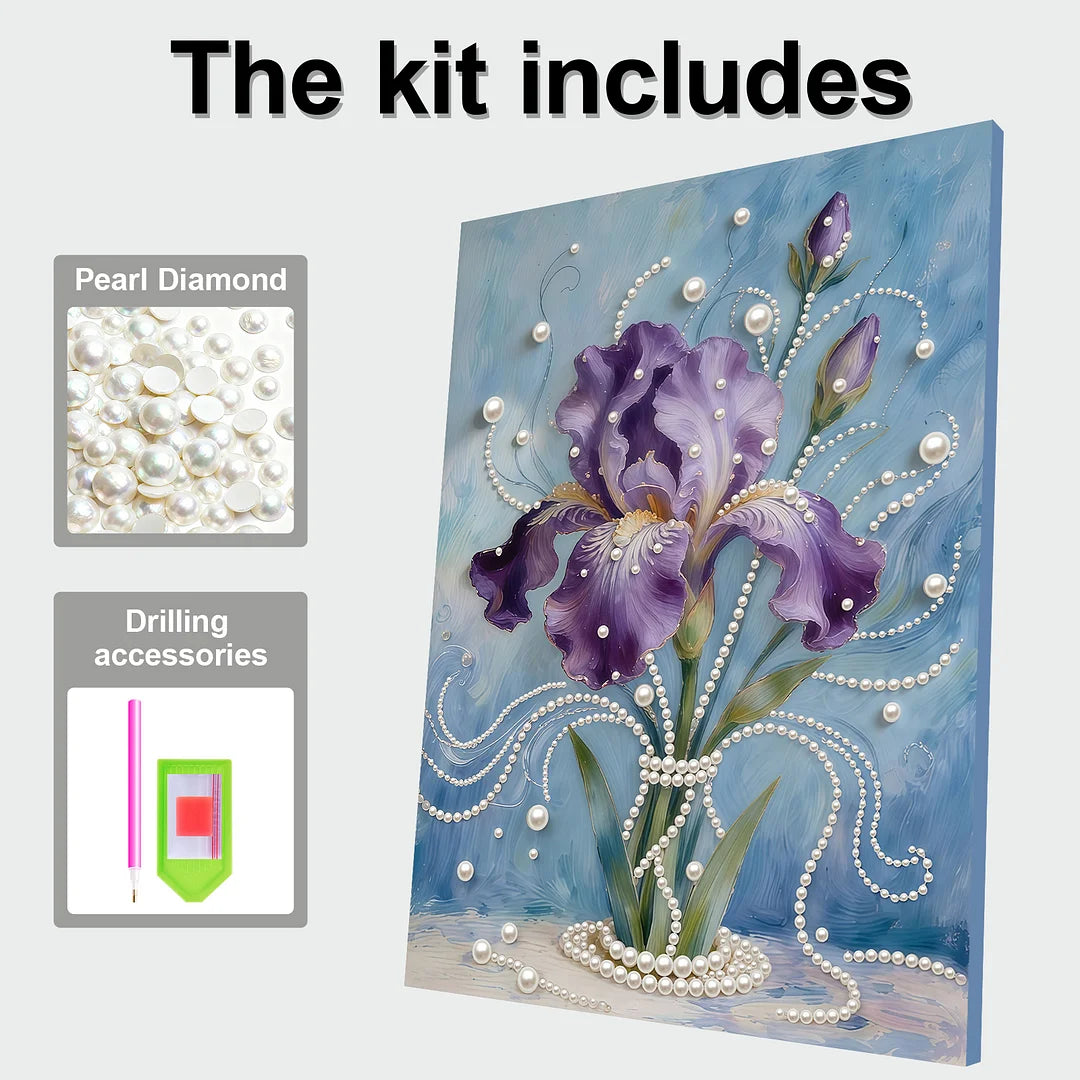 DIY Pearl Painting With Frame - Handmade Self-Adhesive Pearls - iris (30*40cm) A