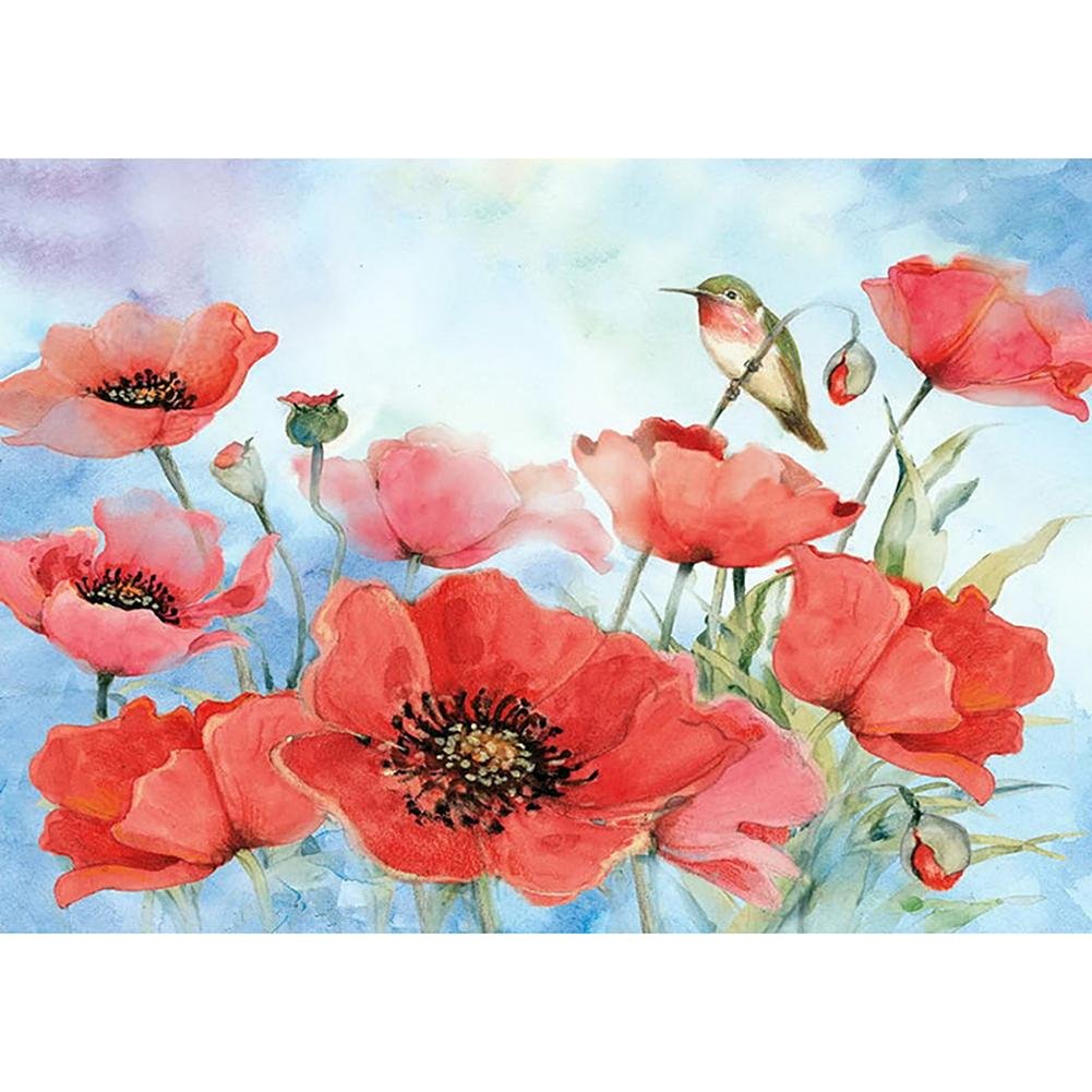 5D Diy Diamond Painting Kit Full Round Beads Flower and Birds