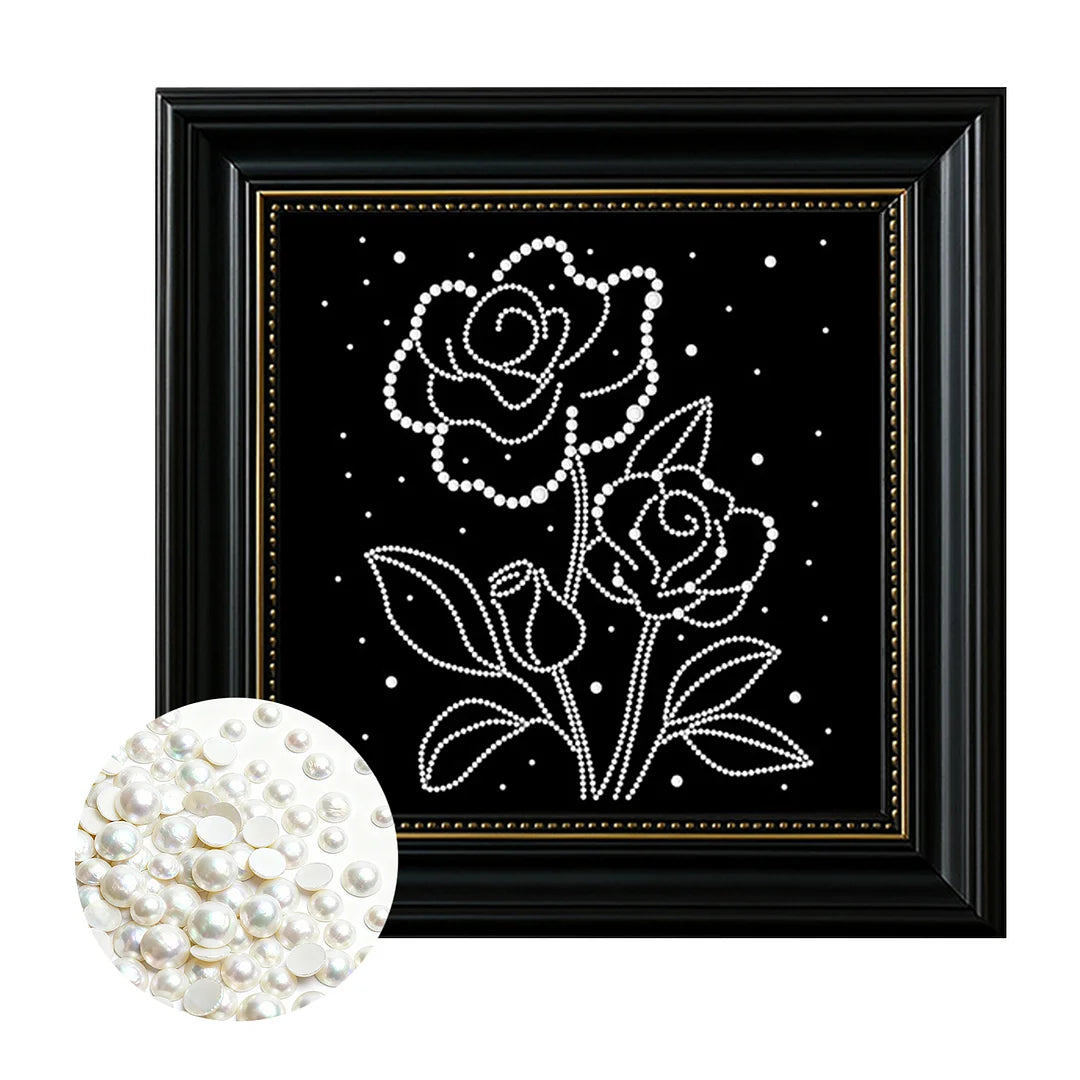 DIY Pearl Painting With Frame - Handmade Self-Adhesive Pearls - Flowers (27*27cm)