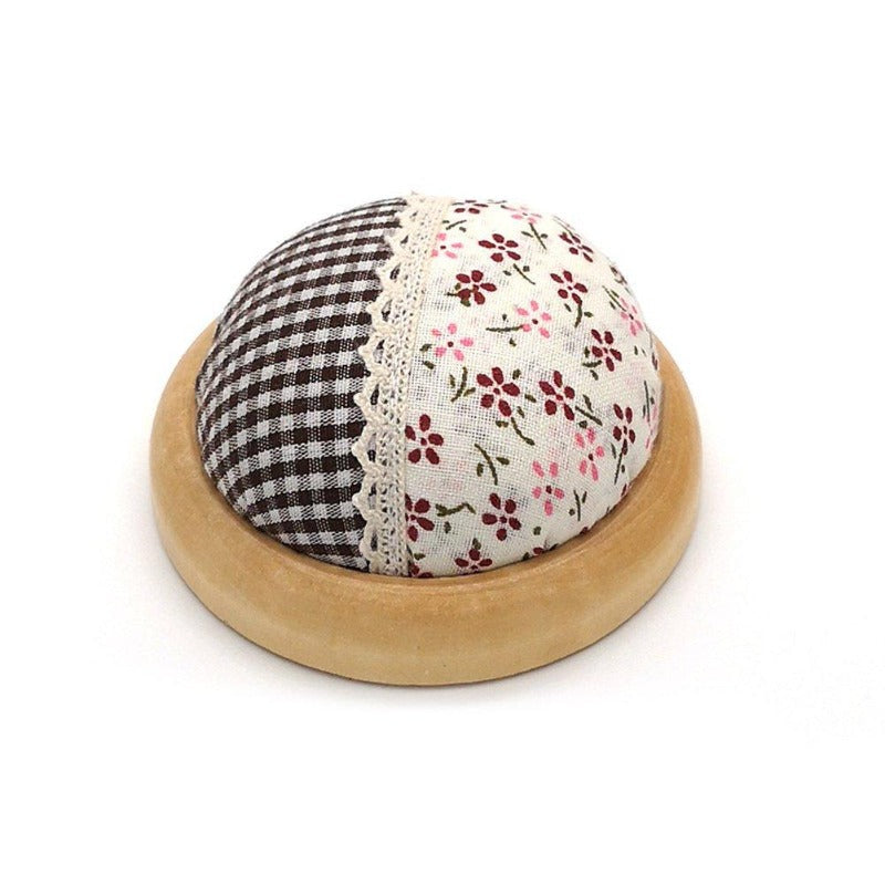 Round Pin Cushion With Wooden Base(Random Color)
