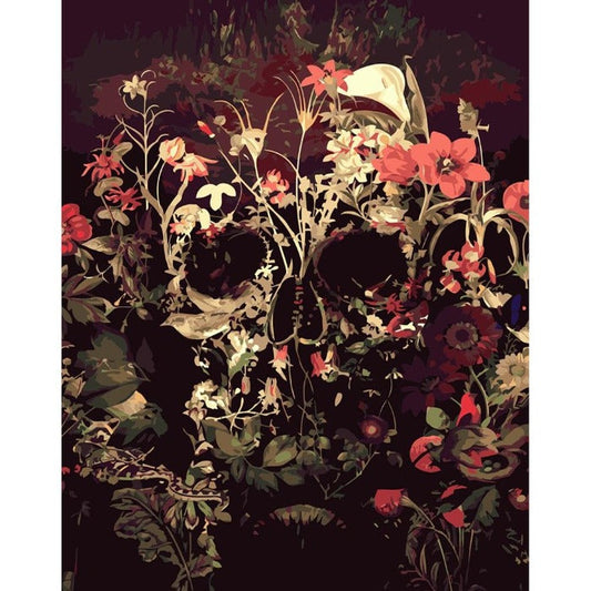 Flower Skull Hand Painted Canvas Oil Art Picture Craft Home Wall Decor