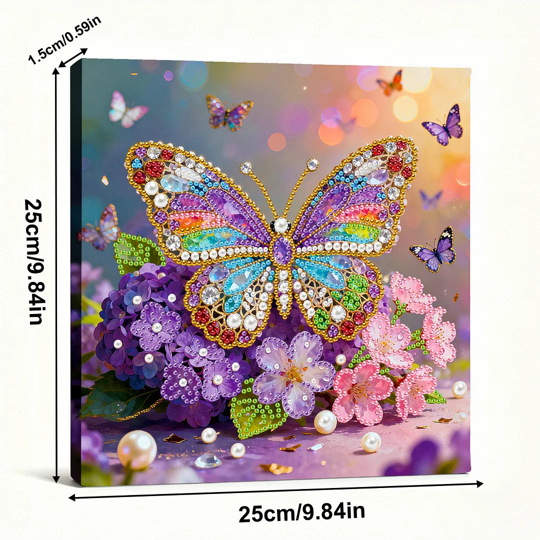 DIY Pearl Painting With Frame - Handmade Self-Adhesive Pearls - Butterfly (25*25cm) A