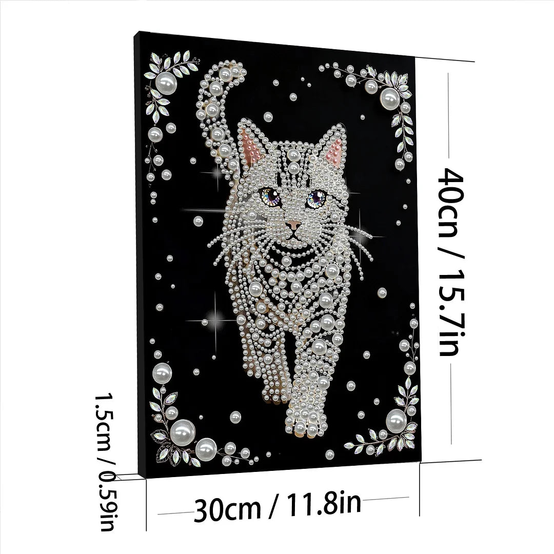 DIY Pearl Painting With Frame - Handmade Self-Adhesive Pearls - Cat (30*40cm) A
