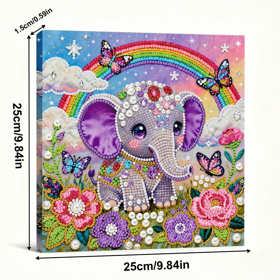 DIY Pearl Painting With Frame - Handmade Self-Adhesive Pearls - Elephant (25*25cm) A