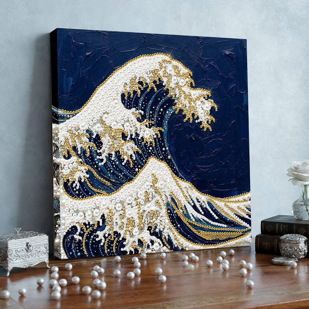 DIY Pearl Painting With Frame - Handmade Self-Adhesive Pearls - Waves (25*25cm)