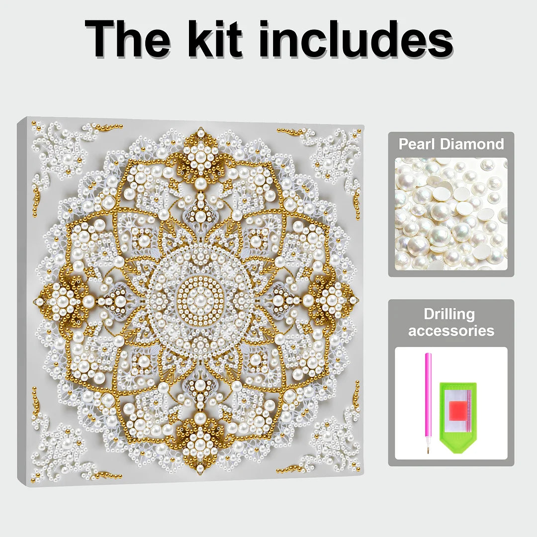 DIY Pearl Painting With Frame - Handmade Self-Adhesive Pearls - Mandala (25*25cm) C
