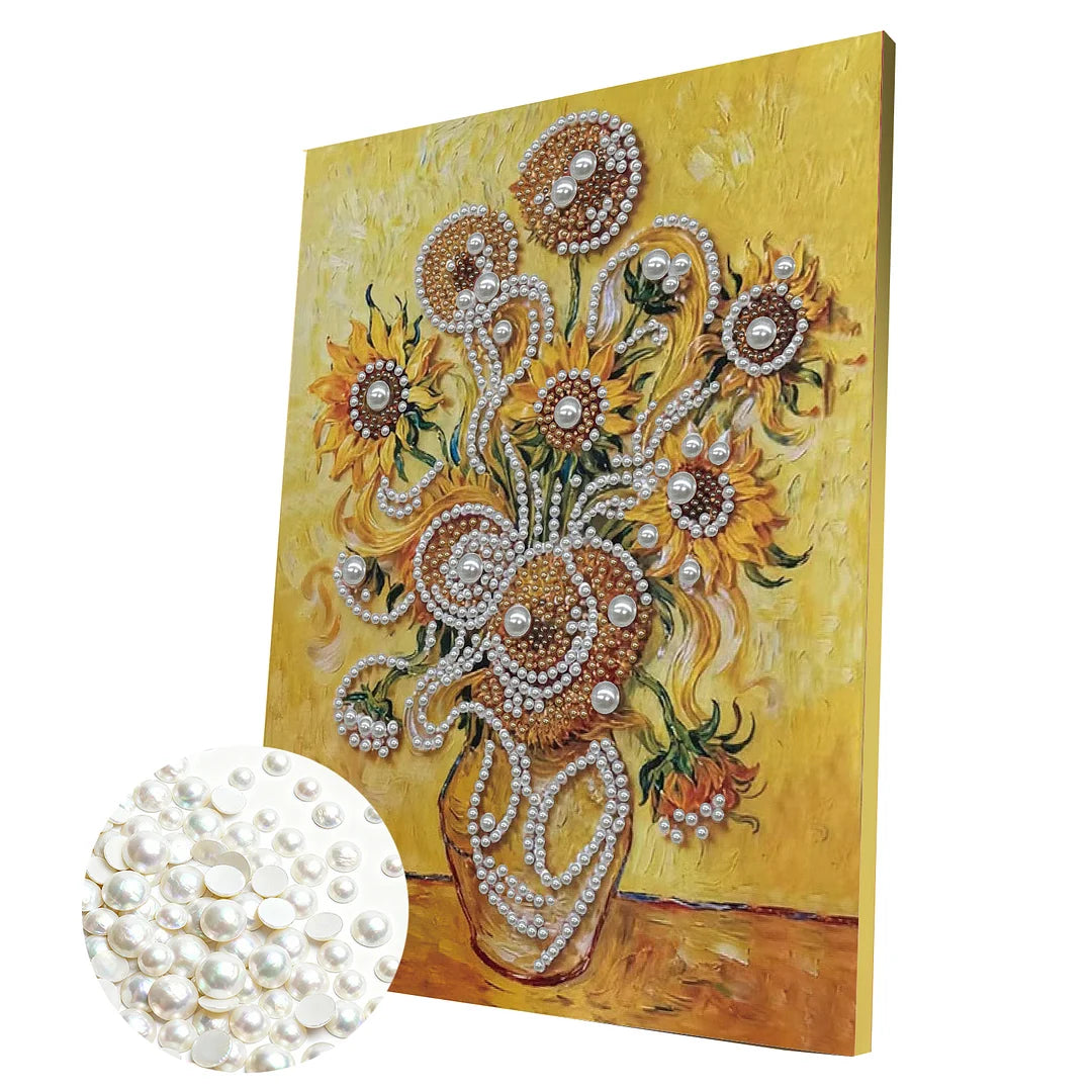 DIY Pearl Painting With Frame - Handmade Self-Adhesive Pearls - Sunflower Vase (30*40cm)