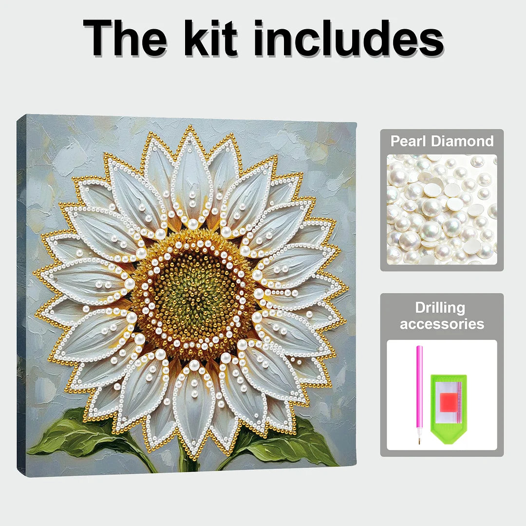 DIY Pearl Painting With Frame - Handmade Self-Adhesive Pearls - Sunflower (25*25cm) B