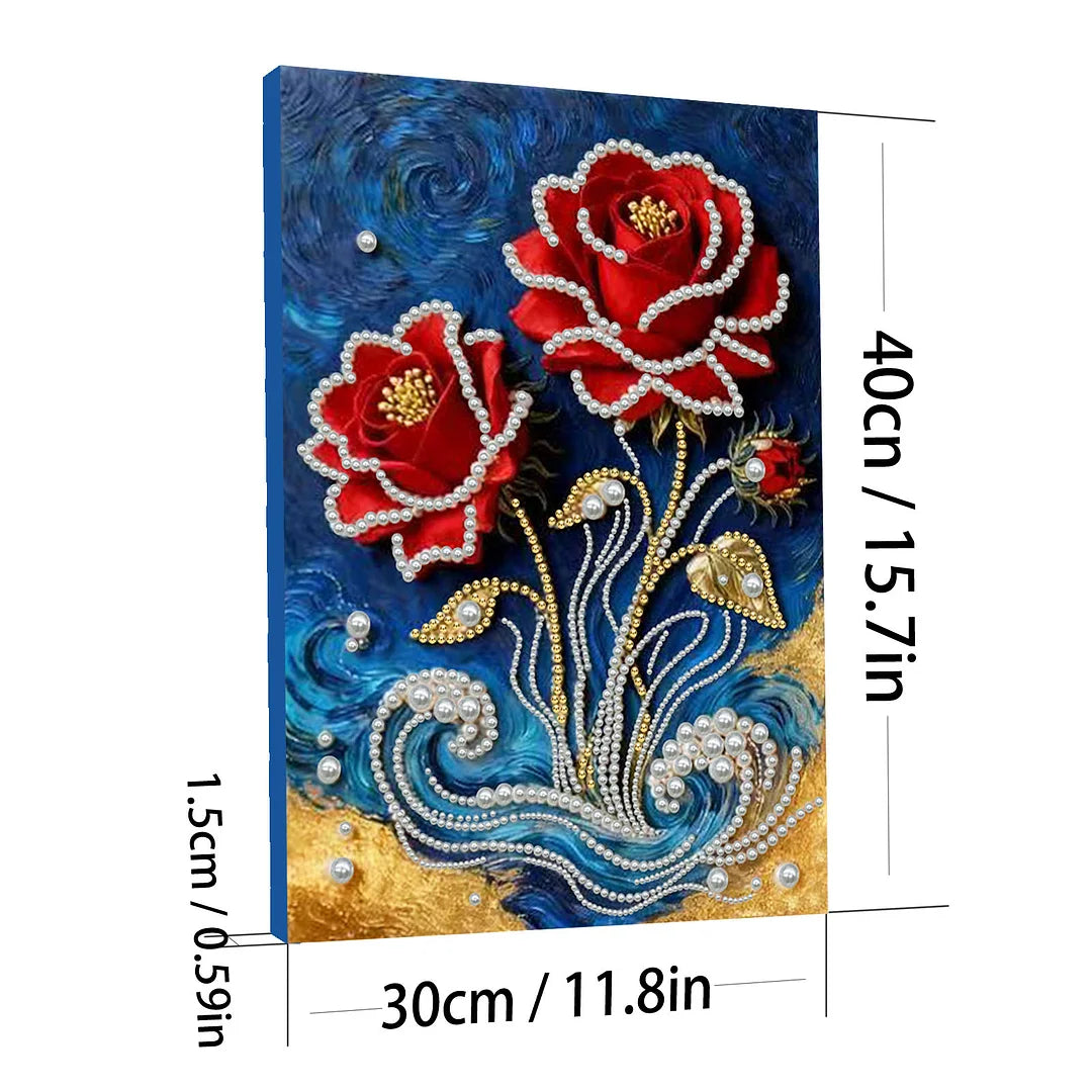 DIY Pearl Painting With Frame - Handmade Self-Adhesive Pearls - Red Rose (30*40cm) A