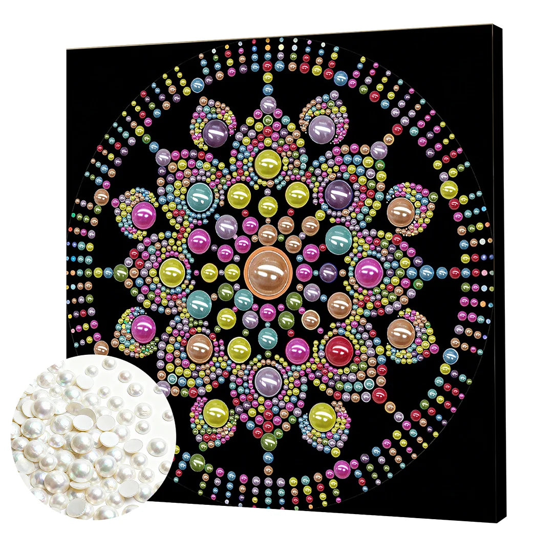 DIY Pearl Painting With Frame - Handmade Self-Adhesive Pearls - Color Bloom Mandala (25*25cm)
